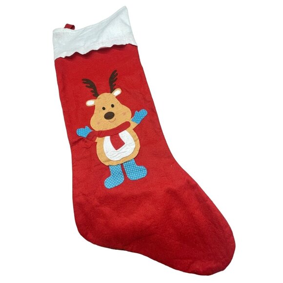 Large Christmas stocking reindeer felt red white blue dot gloves boots 34" READ - Picture 1 of 6